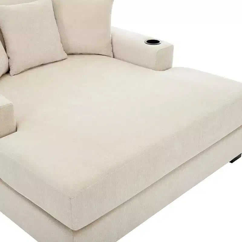 Oversized Chenille Chaise Lounger Sofa with Charge Station & Cup Holders