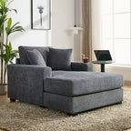 Oversized Chenille Chaise Lounger Sofa with Charge Station & Cup Holders