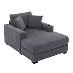 Oversized Chenille Chaise Lounger Sofa with Charge Station & Cup Holders