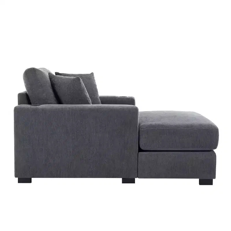 Oversized Chenille Chaise Lounger Sofa with Charge Station & Cup Holders