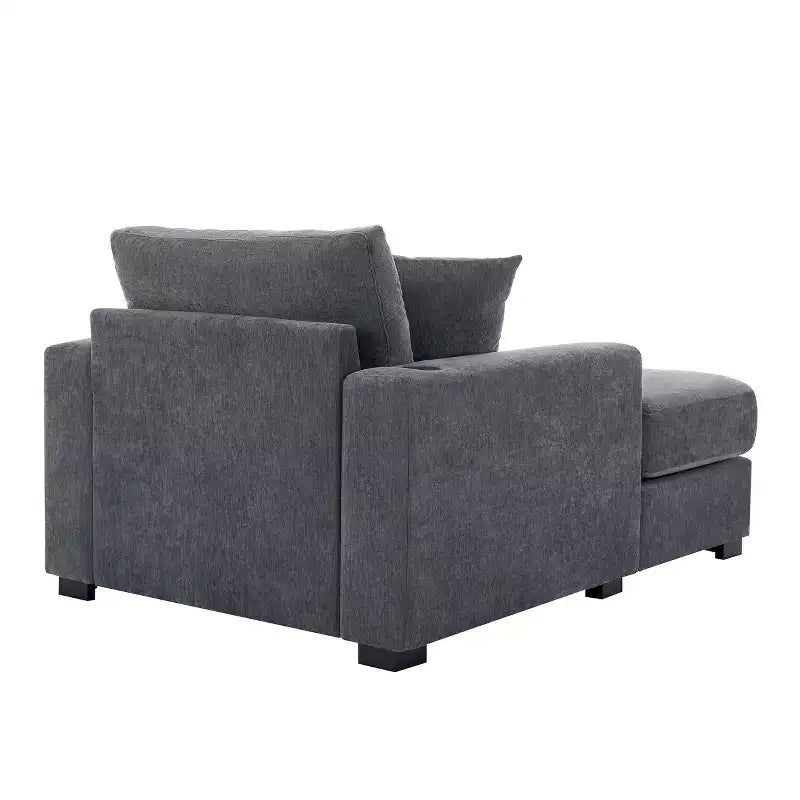 Oversized Chenille Chaise Lounger Sofa with Charge Station & Cup Holders