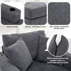 Oversized Chenille Chaise Lounger Sofa with Charge Station & Cup Holders