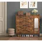 Shoe cabinet with 2 flip-top drawers, freestanding storage unit with metal legs, suitable for entryways, narrow shoe rack, country brown color
