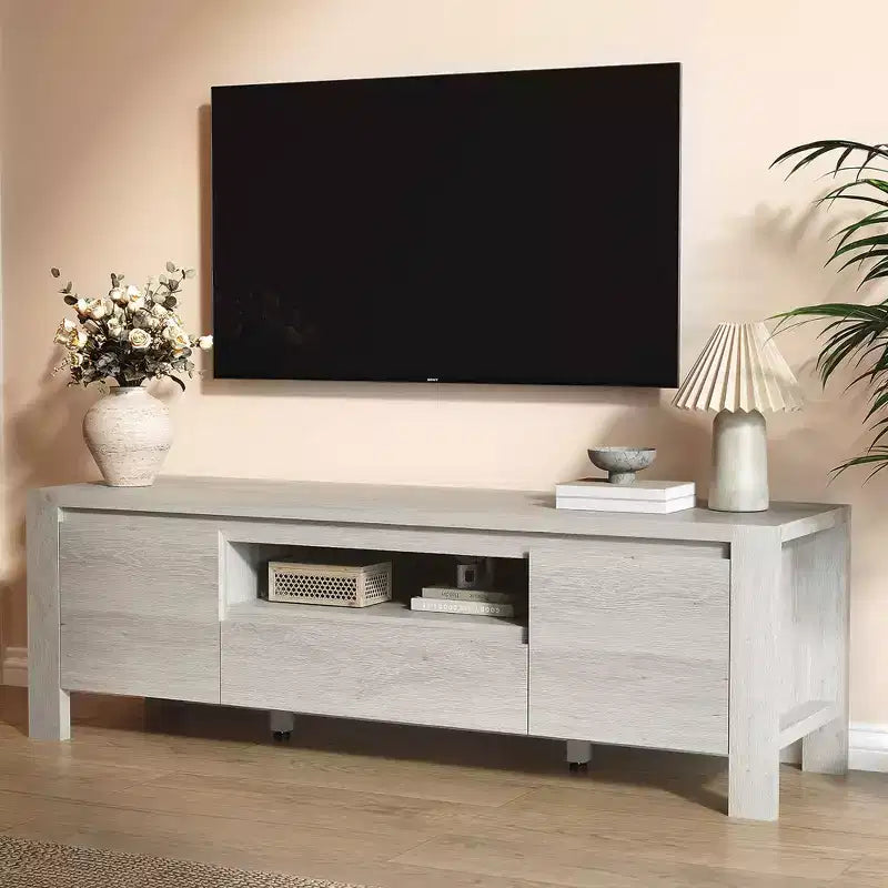 Rustic-style TV Cabinet Table with Sliding Doors and Adjustable Shelves, Living Room TV Cabinet, Console Table with Storage, Suitable for the Bedroom