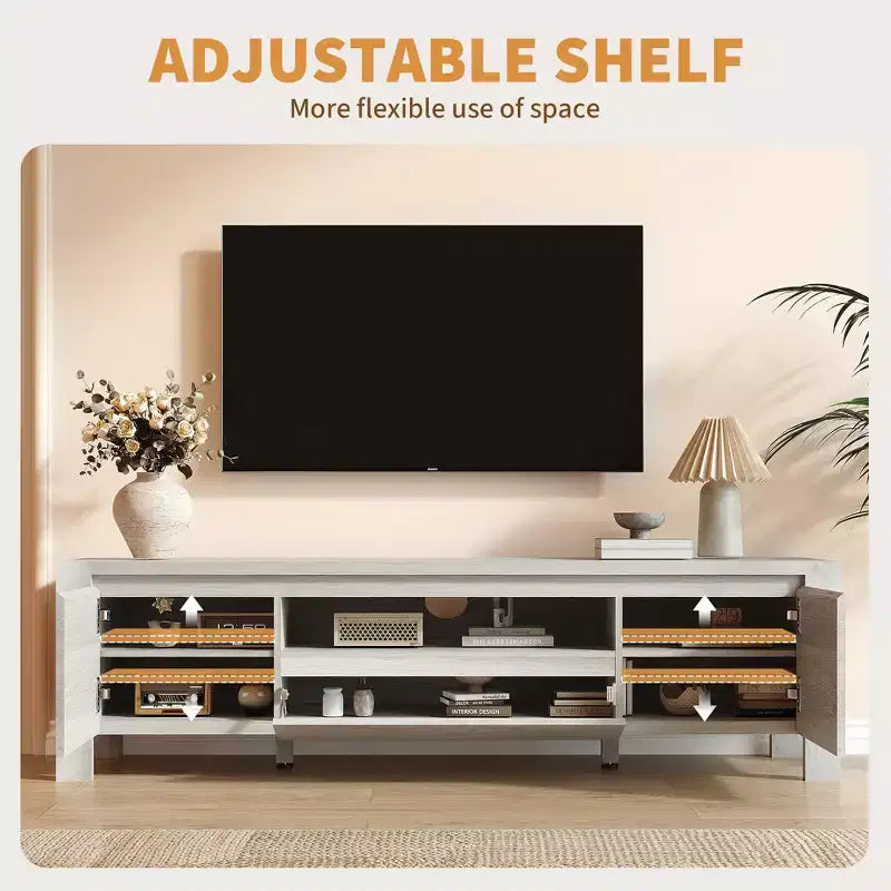 Rustic-style TV Cabinet Table with Sliding Doors and Adjustable Shelves, Living Room TV Cabinet, Console Table with Storage, Suitable for the Bedroom