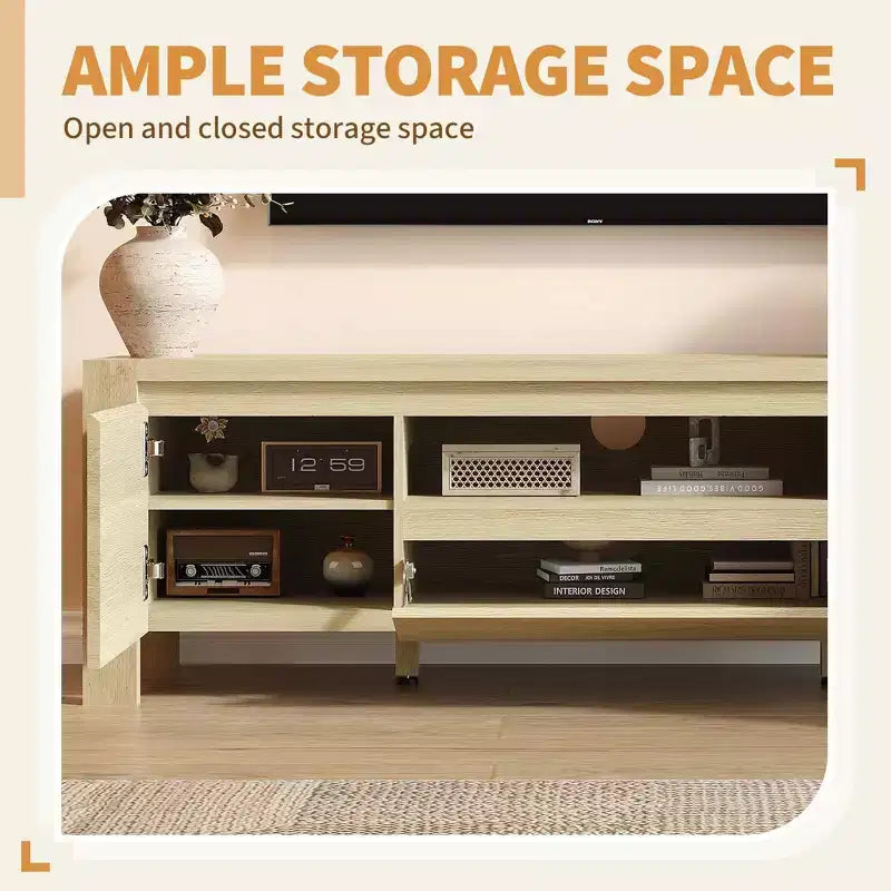 Rustic-style TV Cabinet Table with Sliding Doors and Adjustable Shelves, Living Room TV Cabinet, Console Table with Storage, Suitable for the Bedroom