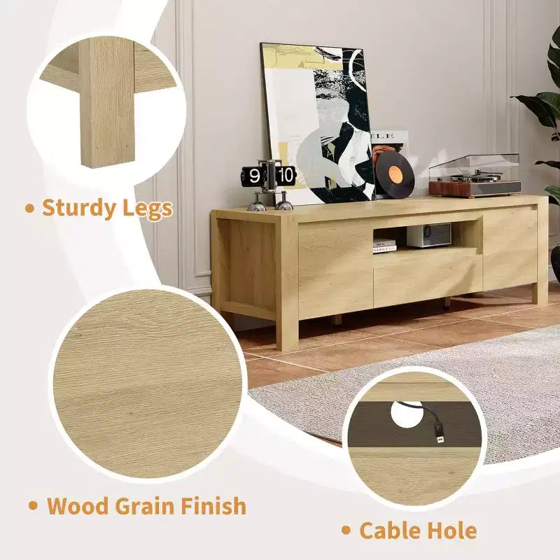 Rustic-style TV Cabinet Table with Sliding Doors and Adjustable Shelves, Living Room TV Cabinet, Console Table with Storage, Suitable for the Bedroom