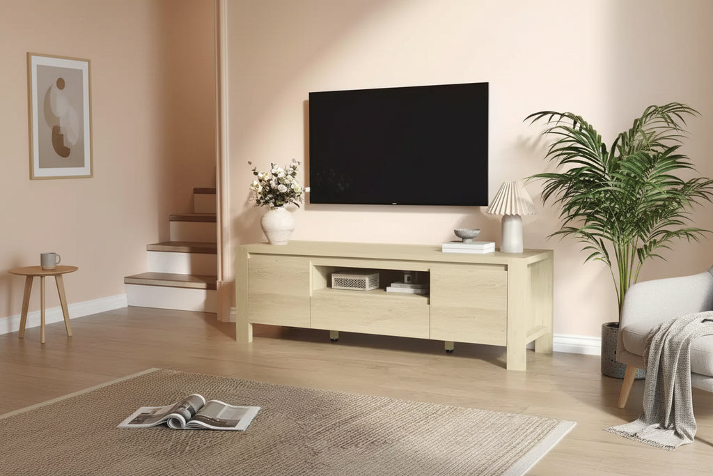 Rustic-style TV Cabinet Table with Sliding Doors and Adjustable Shelves, Living Room TV Cabinet, Console Table with Storage, Suitable for the Bedroom