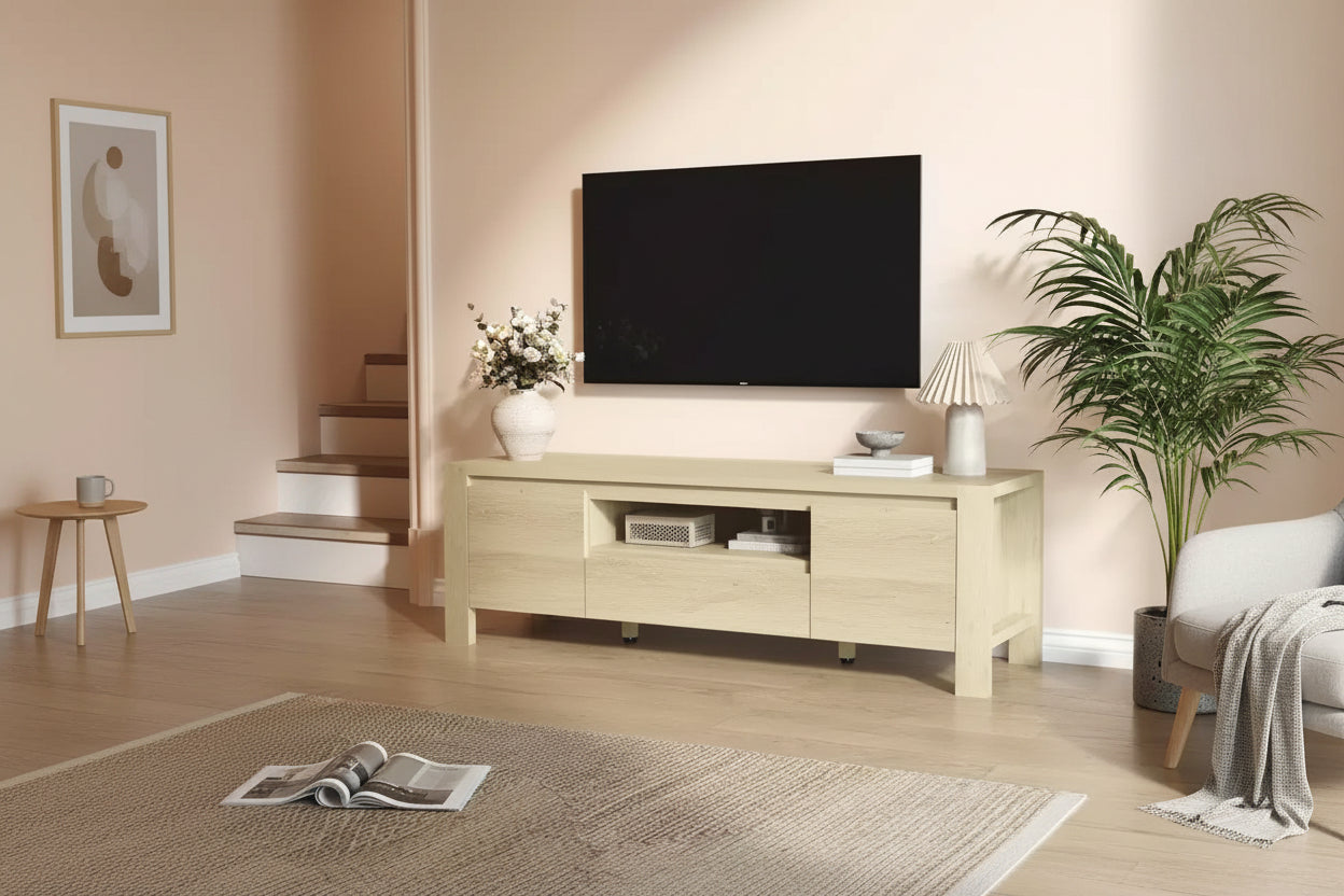 Rustic-style TV Cabinet Table with Sliding Doors and Adjustable Shelves, Living Room TV Cabinet, Console Table with Storage, Suitable for the Bedroom