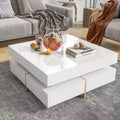 TUYOHW 31.5 On-Trend High Gloss Accent Coffee Table with4 Drawers,2-Tier Center Table Cocktail Table for Living Room,110lbs Capacity,White