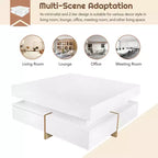 31.5" High Gloss Coffee Table with 4 Drawers, 2-Tier Center Table, 110 lbs Capacity, White
