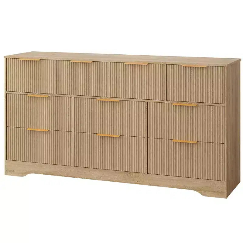 GustoWave 55 White Fluted Dresser with Gold Handles, 10-Drawer Double Dresser Organizer, Modern Long Chest for Bedroom Closet Storage