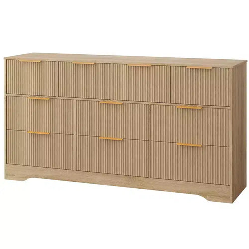 GustoWave 55 White Fluted Dresser with Gold Handles, 10-Drawer Double Dresser Organizer, Modern Long Chest for Bedroom Closet Storage