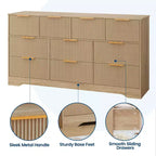 55" White Fluted Double Dresser with 10 Drawers & Gold Handles, Bedroom Chest