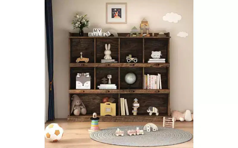 10-Shelf Open Bookcase with Cubbyhole Storage, Large Display Cabinet for Living Room
