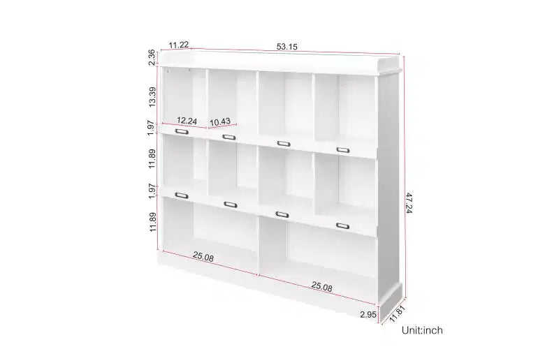 10-Shelf Open Bookcase with Cubbyhole Storage, Large Display Cabinet for Living Room