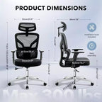 Ergonomic Mesh Office Chair with 3D Lumbar Support, Adjustable Armrest & Headrest