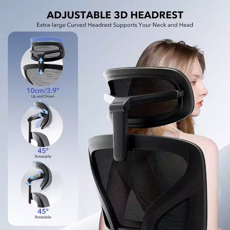Ergonomic Mesh Office Chair with 3D Lumbar Support, Adjustable Armrest & Headrest