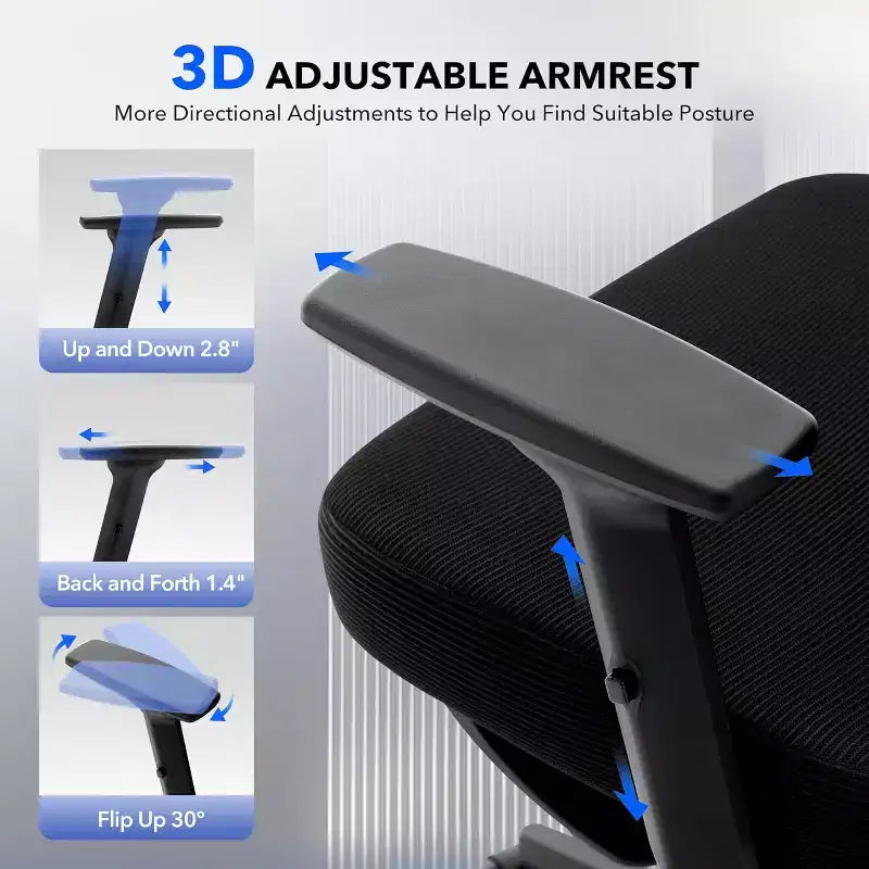 Ergonomic Mesh Office Chair with 3D Lumbar Support, Adjustable Armrest & Headrest