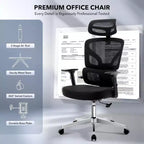 Ergonomic Mesh Office Chair with 3D Lumbar Support, Adjustable Armrest & Headrest