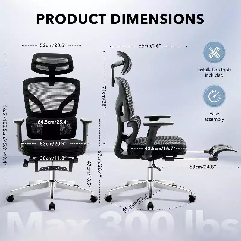 Ergonomic Mesh Office Chair with 3D Lumbar Support, Adjustable Armrest & Headrest
