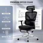 Ergonomic Mesh Office Chair with 3D Lumbar Support, Adjustable Armrest & Headrest