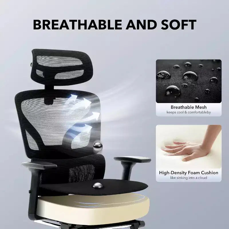 Ergonomic Mesh Office Chair with 3D Lumbar Support, Adjustable Armrest & Headrest