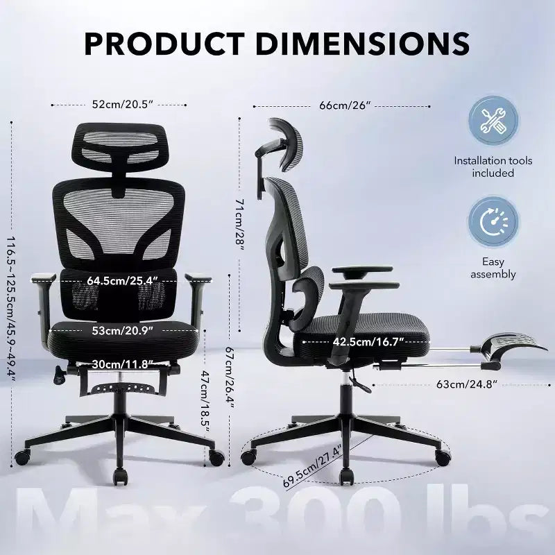 Ergonomic Mesh Office Chair with 3D Lumbar Support, Adjustable Armrest & Headrest
