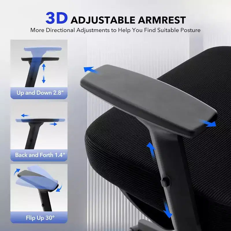 Ergonomic Mesh Office Chair with 3D Lumbar Support, Adjustable Armrest & Headrest