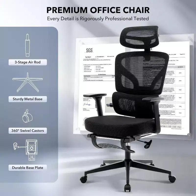 Ergonomic Mesh Office Chair with 3D Lumbar Support, Adjustable Armrest & Headrest