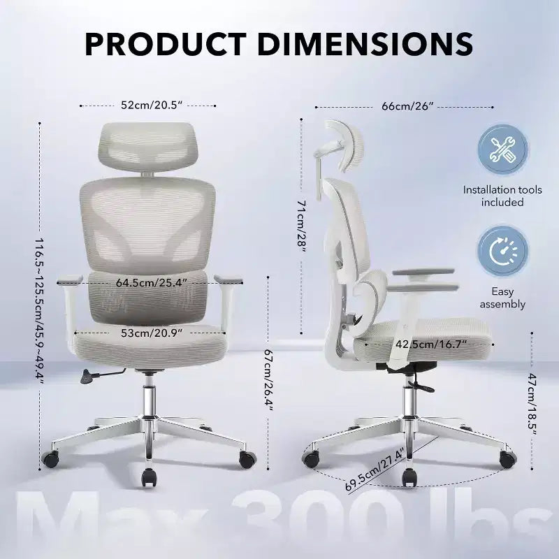 Ergonomic Mesh Office Chair with 3D Lumbar Support, Adjustable Armrest & Headrest