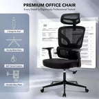 Ergonomic Mesh Office Chair with 3D Lumbar Support, Adjustable Armrest & Headrest
