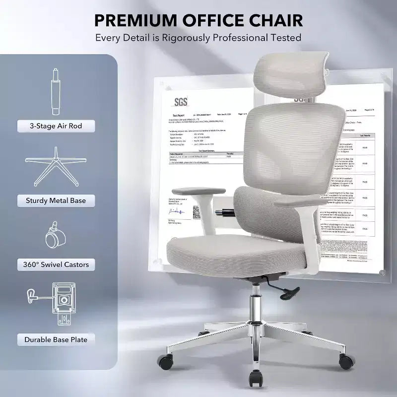 Ergonomic Mesh Office Chair with 3D Lumbar Support, Adjustable Armrest & Headrest