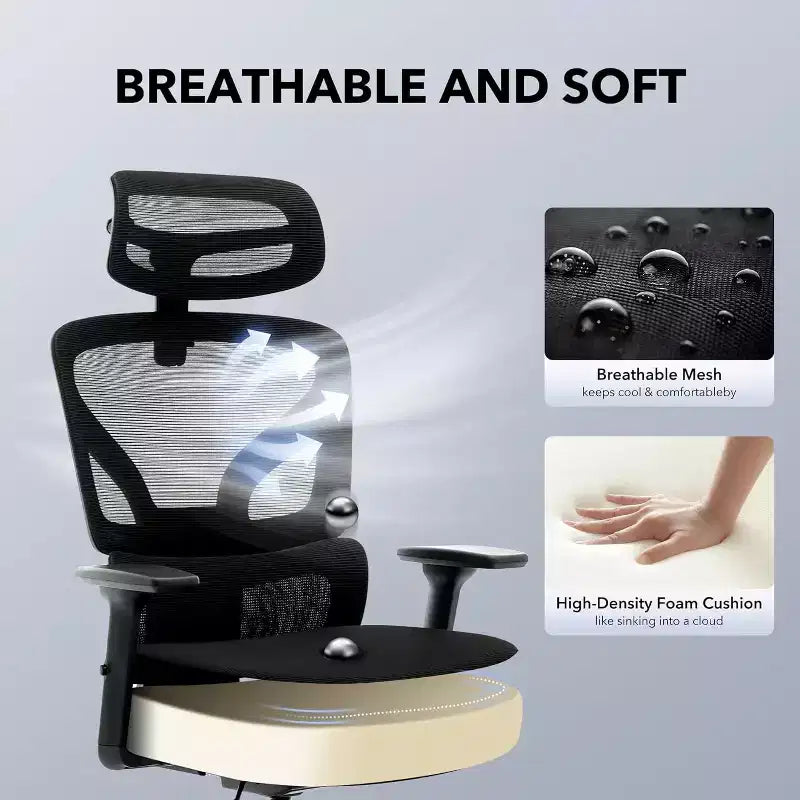 Ergonomic Mesh Office Chair with 3D Lumbar Support, Adjustable Armrest & Headrest