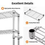 61-Inch Metal Storage Rack with Wheels, 5-Tier Adjustable Wire Mesh Rack with Side Handles, Rolling Shelving Unit for Kitchen and Home, Silver