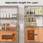 61-Inch Metal Storage Rack with Wheels, 5-Tier Adjustable Wire Mesh Rack with Side Handles, Rolling Shelving Unit for Kitchen and Home, Silver