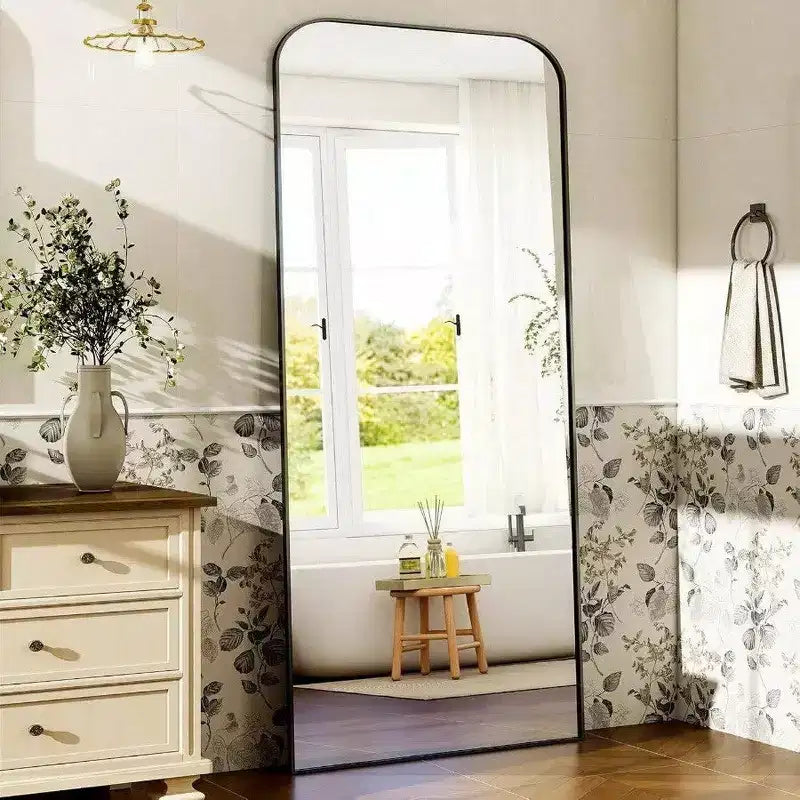 28x71 Black Full Length Mirror with Stand. A Large Full Body Mirror for Freestanding, Hanging, or Leaning