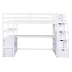 Full/Twin Loft Bed with Built-In Desk, Shelves, Storage Staircase & 2 Drawers