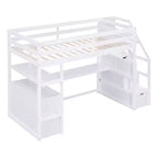Full/Twin Loft Bed with Built-In Desk, Shelves, Storage Staircase & 2 Drawers