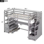 Full/Twin Loft Bed with Built-In Desk, Shelves, Storage Staircase & 2 Drawers