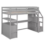 Full/Twin Loft Bed with Built-In Desk, Shelves, Storage Staircase & 2 Drawers