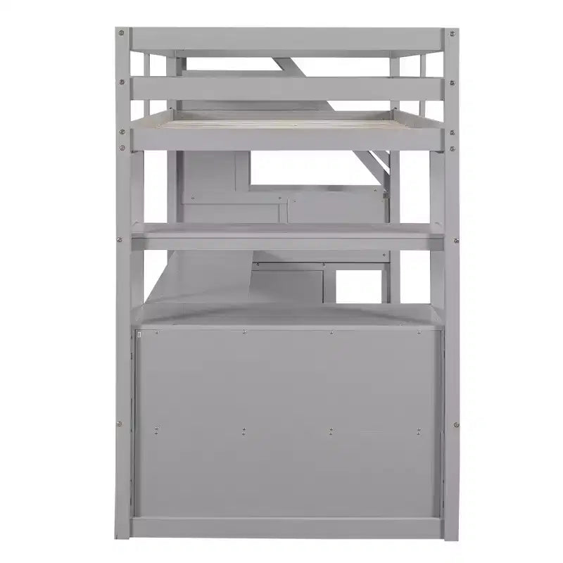 Full/Twin Loft Bed with Built-In Desk, Shelves, Storage Staircase & 2 Drawers