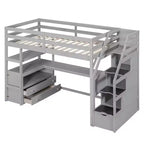 Full/Twin Loft Bed with Built-In Desk, Shelves, Storage Staircase & 2 Drawers