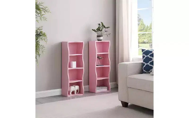 8-Tier Narrow Bookshelf with Adjustable Shelves & Wavy Border, Display Cabinet for Living Room