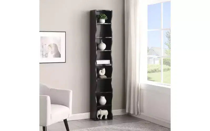8-Tier Narrow Bookshelf with Adjustable Shelves & Wavy Border, Display Cabinet for Living Room