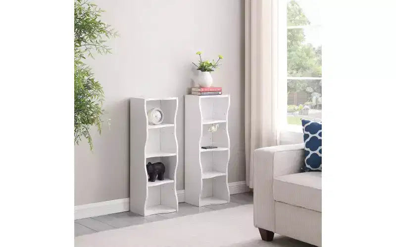 8-Tier Narrow Bookshelf with Adjustable Shelves & Wavy Border, Display Cabinet for Living Room