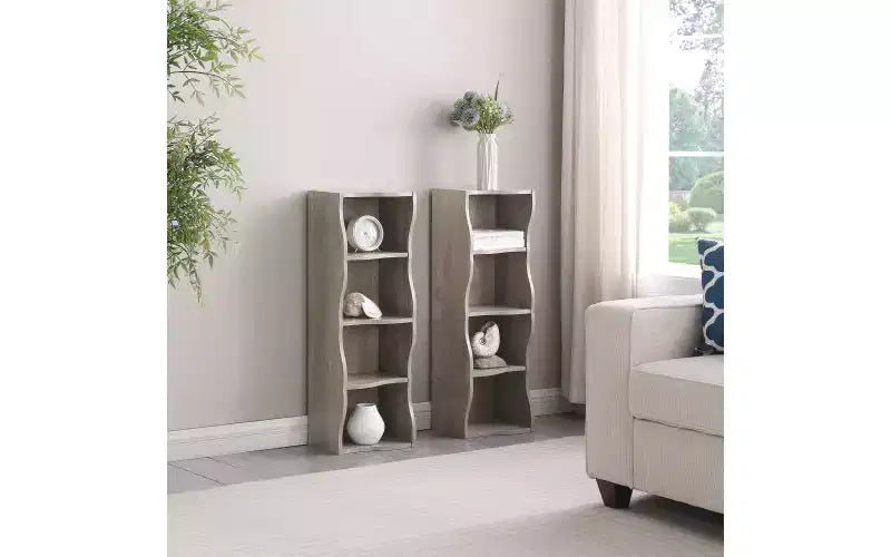 8-Tier Narrow Bookshelf with Adjustable Shelves & Wavy Border, Display Cabinet for Living Room