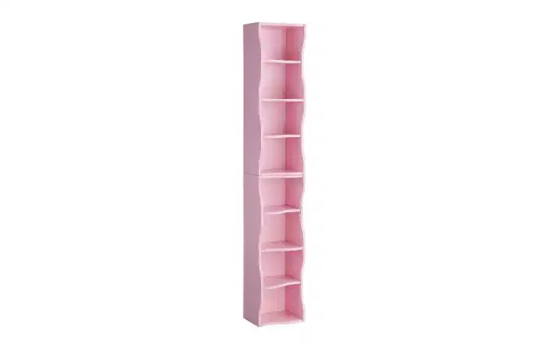 8-Tier Narrow Bookshelf with Adjustable Shelves & Wavy Border, Display Cabinet for Living Room