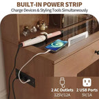 41" White Makeup Vanity Desk with LED Mirror, Power Outlet, 2 Drawers & 4 Glass Cabinets