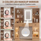 41" White Makeup Vanity Desk with LED Mirror, Power Outlet, 2 Drawers & 4 Glass Cabinets